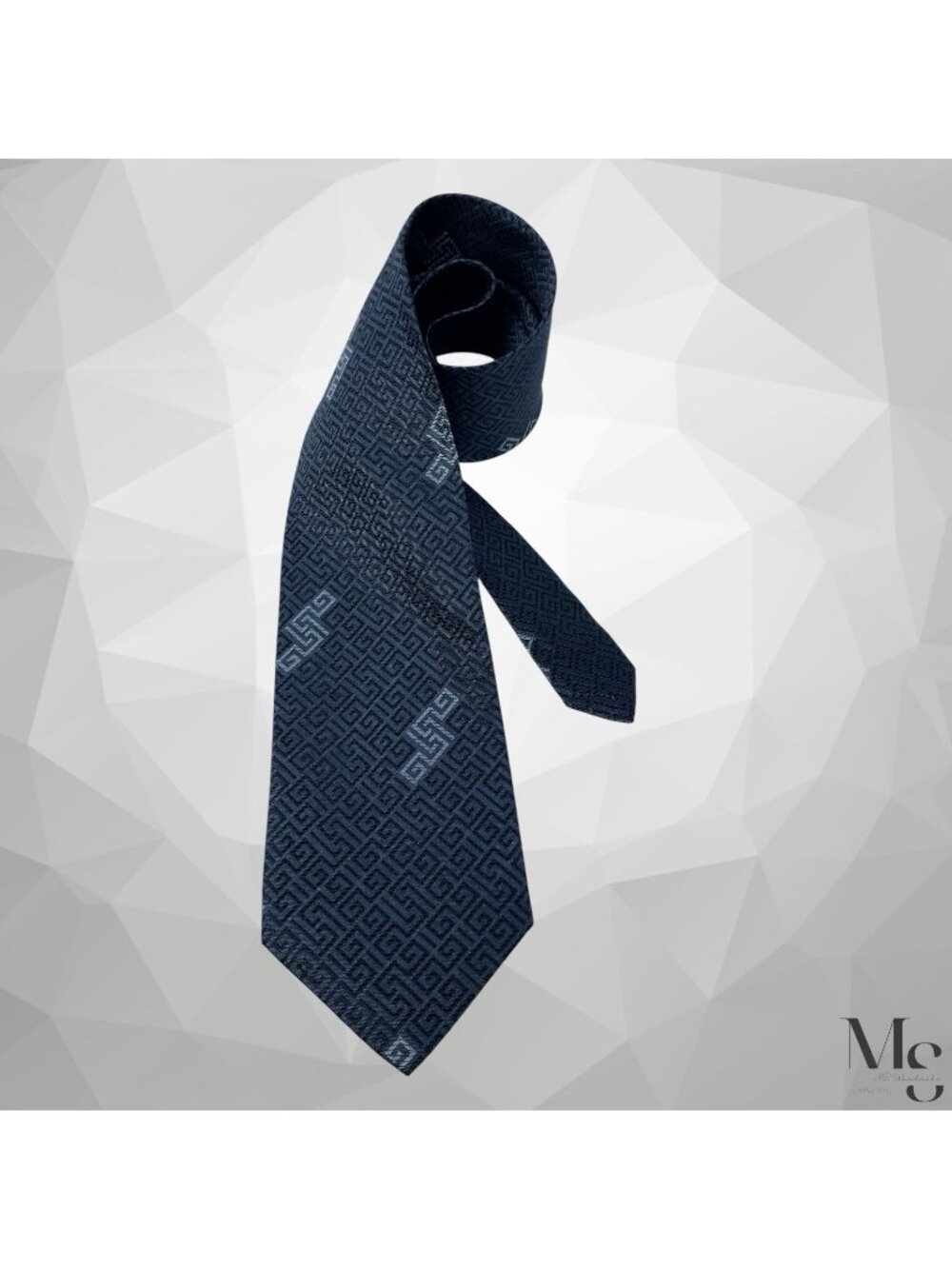 Gianni Versace Vintage Silk Tie Black Gray Greek Key Meander Jacquard Italy EUC